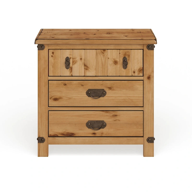 Table de chevet à 3 tiroirs Country Wood avec prise USB