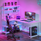 Bureau d'angle en L réversible avec chargeur sans fil et 9 étagères de rangement pour bureau à domicile