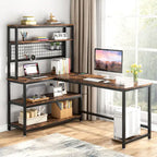 Bureau d'angle en L réversible avec chargeur sans fil et 9 étagères de rangement pour bureau à domicile