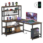Bureau d'angle en L réversible avec chargeur sans fil et 9 étagères de rangement pour bureau à domicile