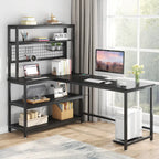 Bureau d'angle en L réversible avec chargeur sans fil et 9 étagères de rangement pour bureau à domicile