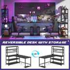 Bureau d'angle en L réversible avec chargeur sans fil et 9 étagères de rangement pour bureau à domicile