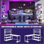 Bureau d'angle en L réversible avec chargeur sans fil et 9 étagères de rangement pour bureau à domicile