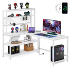 Bureau d'angle en L réversible avec chargeur sans fil et 9 étagères de rangement pour bureau à domicile