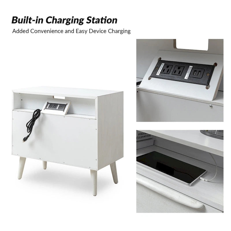 Kay Table de chevet moderne du milieu du siècle à 2 tiroirs avec prises intégrées et port USB, ensemble de 2 par