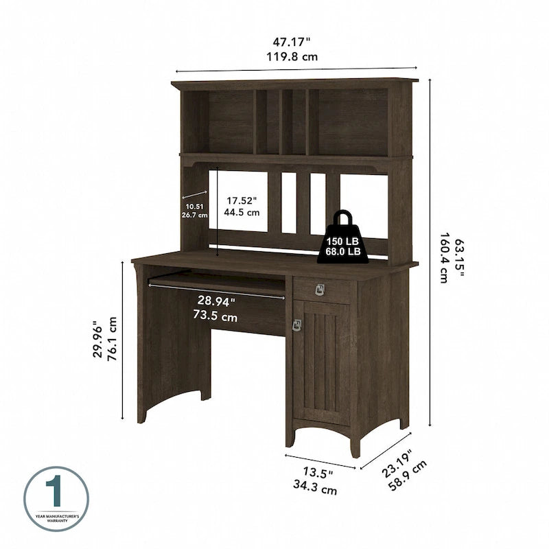 Petit bureau d'ordinateur avec étagère de rangement sur le dessus