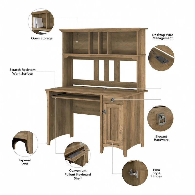 Petit bureau d'ordinateur avec étagère de rangement sur le dessus