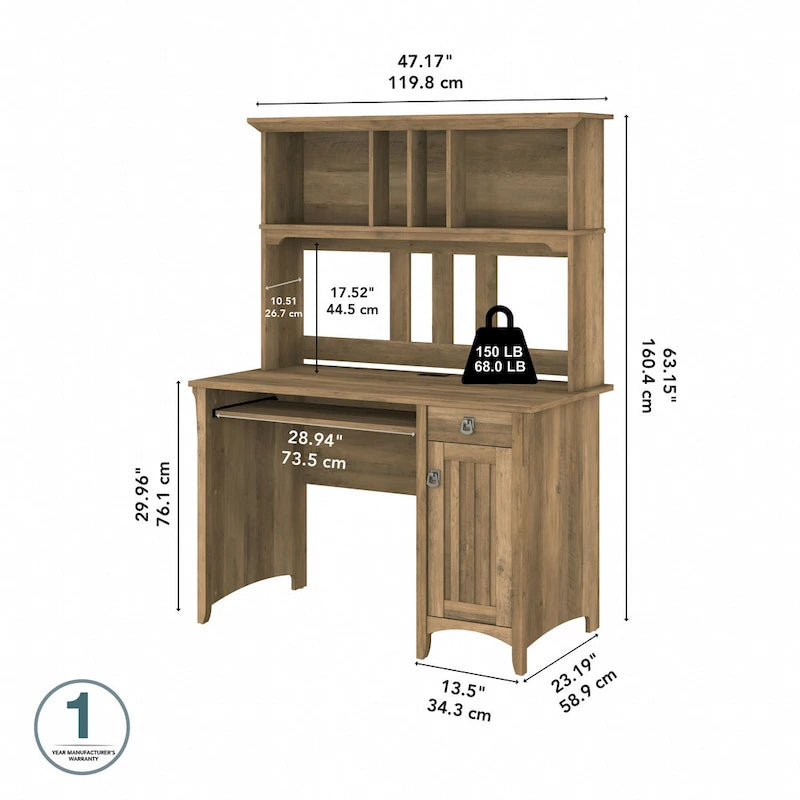 Petit bureau d'ordinateur avec étagère de rangement sur le dessus