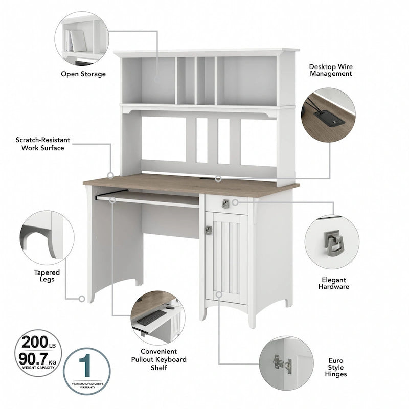 Petit bureau d'ordinateur avec étagère de rangement sur le dessus