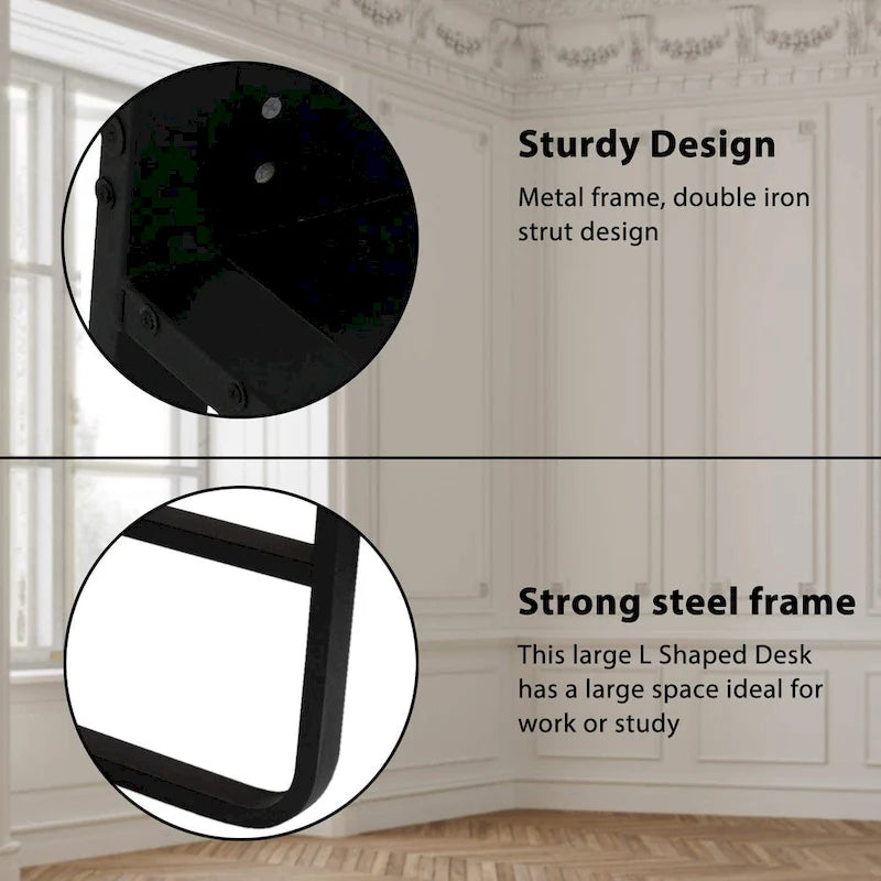 Bureau d'ordinateur moderne en métal noir avec étagères de rangement pour usage personnel