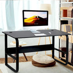 Bureau d'ordinateur moderne en métal noir avec étagères de rangement pour usage personnel