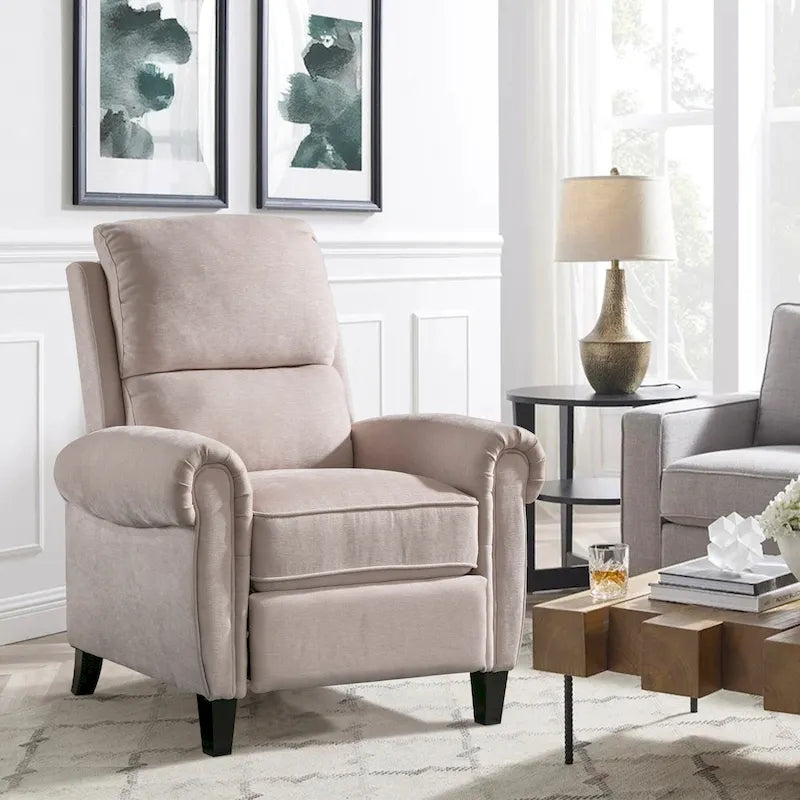 Fauteuil inclinable à dossier basculant, revêtu de chenille, avec repose-pieds fixe