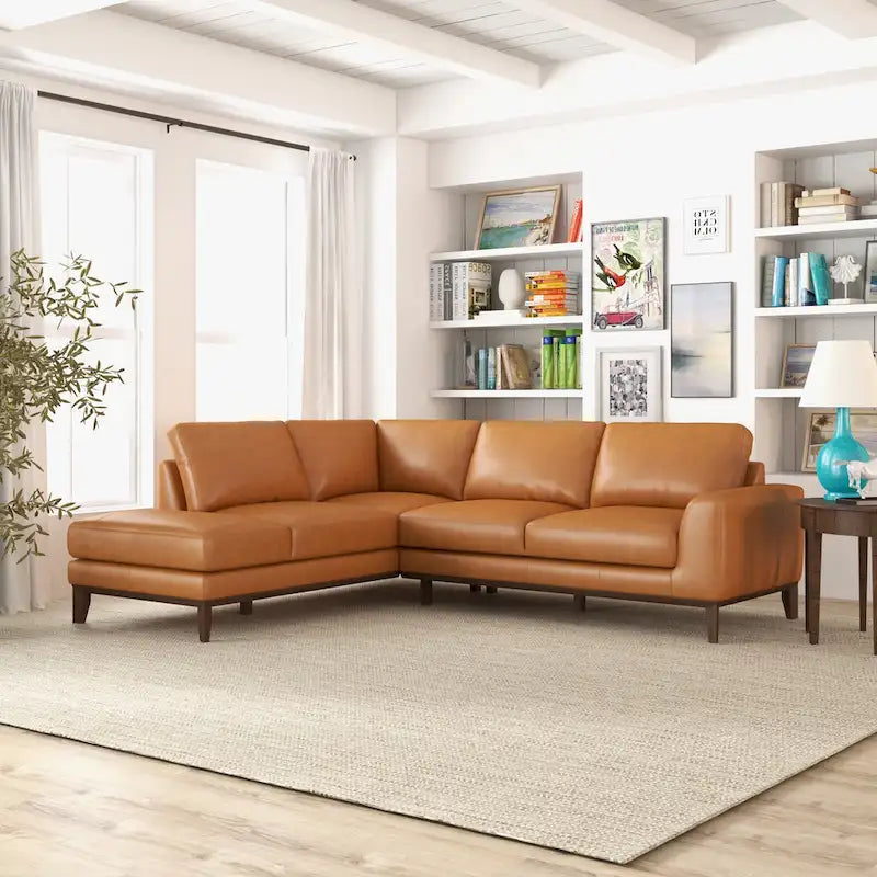 Canapé sectionnel Miama Living Room en cuir véritable pleine fleur, couleur cognac