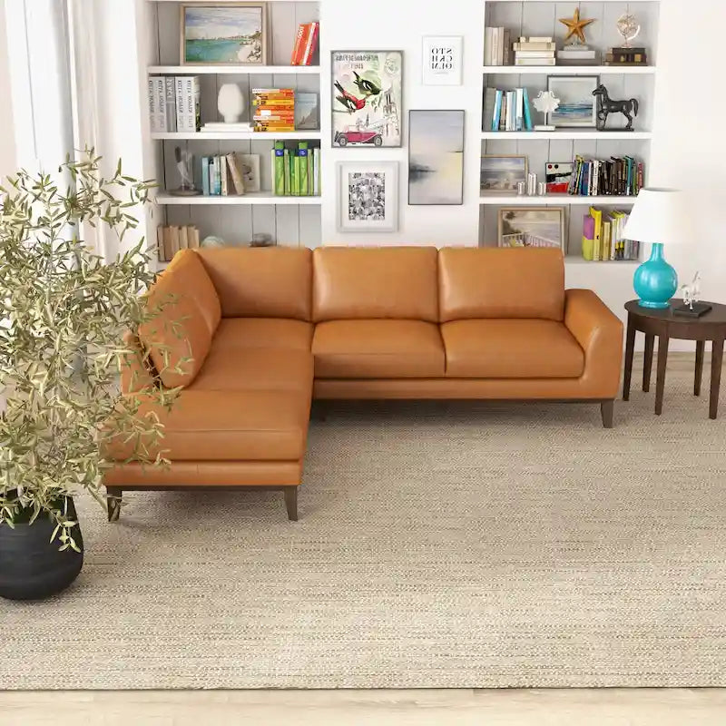 Canapé sectionnel Miama Living Room en cuir véritable pleine fleur, couleur cognac