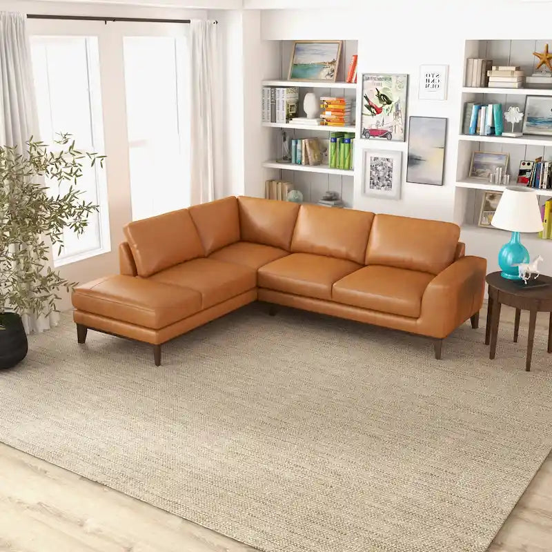 Canapé sectionnel Miama Living Room en cuir véritable pleine fleur, couleur cognac