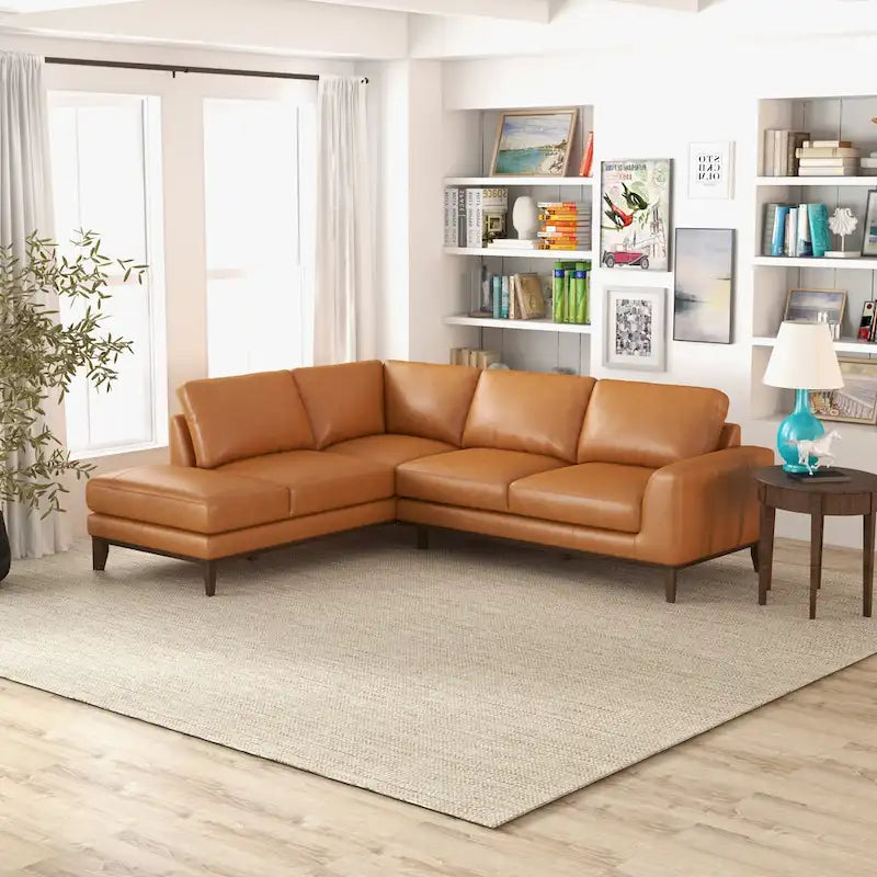 Canapé sectionnel Miama Living Room en cuir véritable pleine fleur, couleur cognac