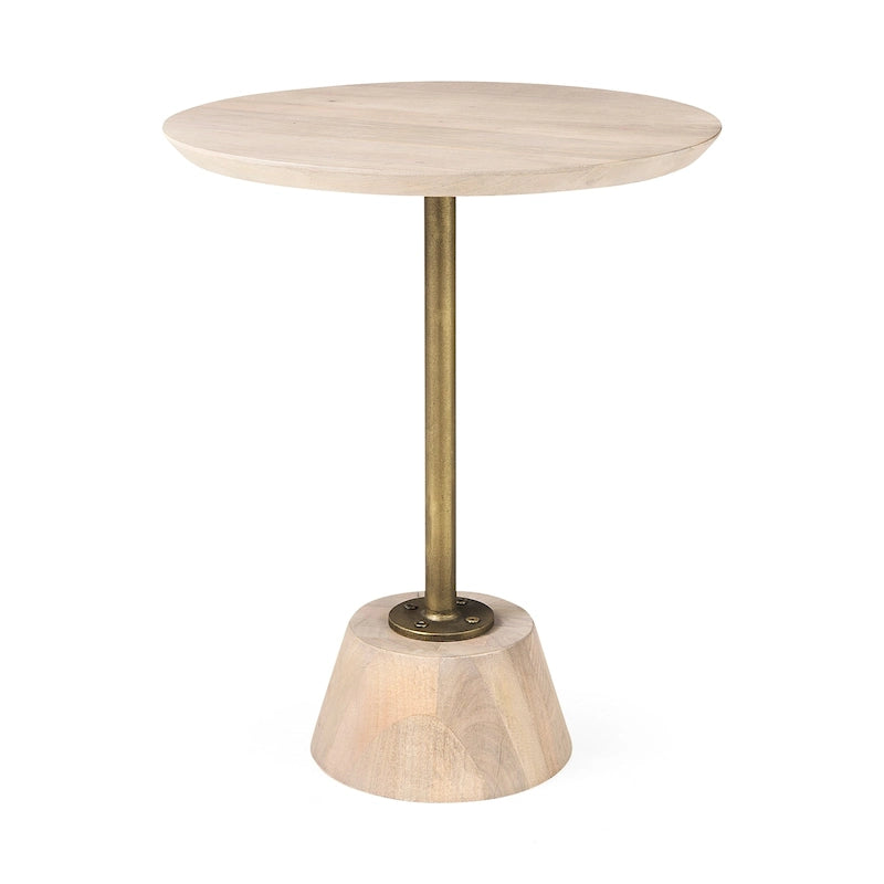 Table d'appoint ronde Maxwell en bois marron foncé avec piédestal en métal noir