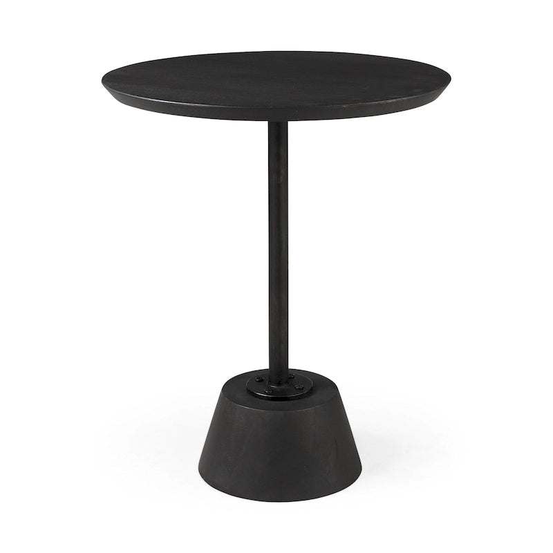 Table d'appoint ronde Maxwell en bois marron foncé avec piédestal en métal noir