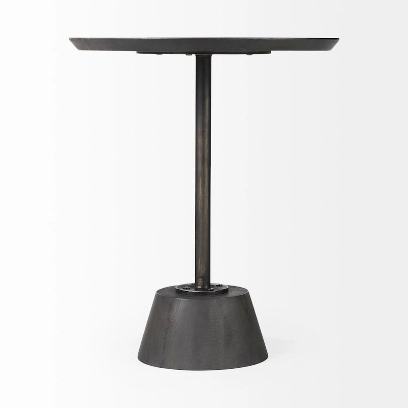 Table d'appoint ronde Maxwell en bois marron foncé avec piédestal en métal noir