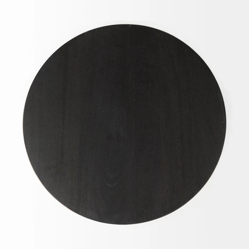 Table d'appoint ronde Maxwell en bois marron foncé avec piédestal en métal noir