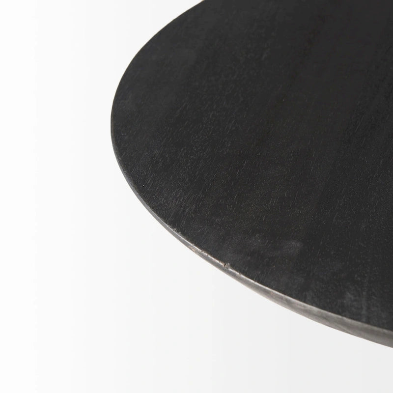 Table d'appoint ronde Maxwell en bois marron foncé avec piédestal en métal noir
