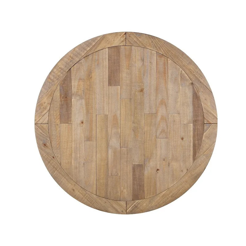 Table à manger ronde en bois, bicolore blanc antique et chêne vieilli