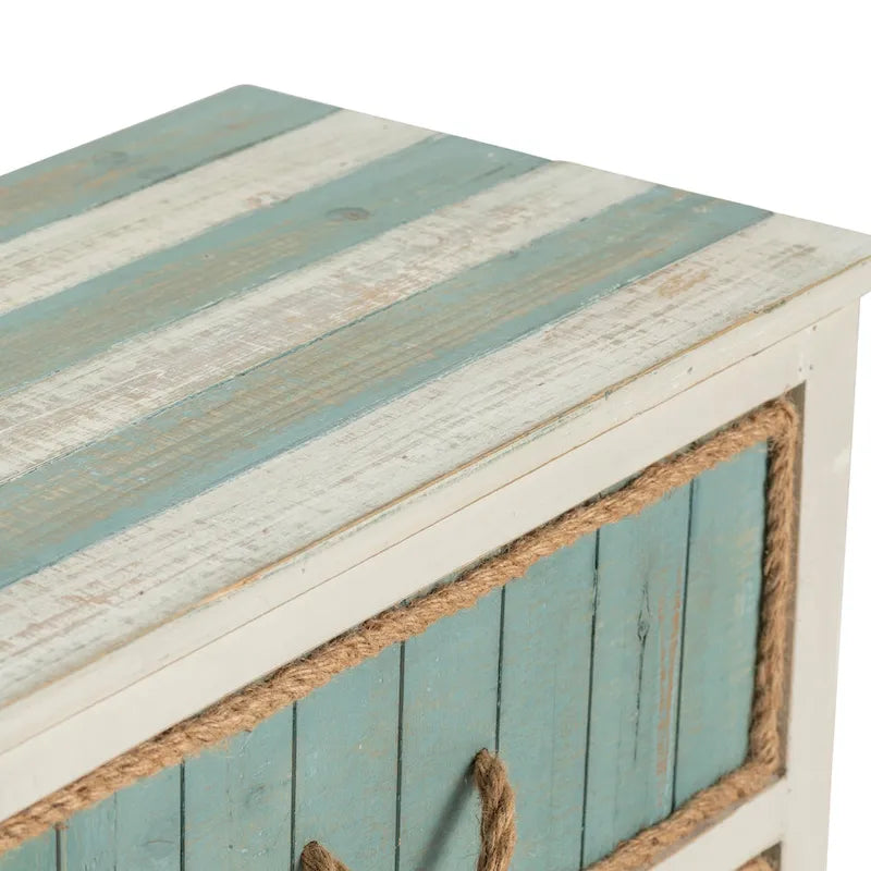 Commode d'appoint en bois de sapin vieilli bleu et blanc Shore - 23,5x13x28