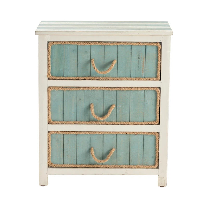 Commode d'appoint en bois de sapin vieilli bleu et blanc Shore - 23,5x13x28