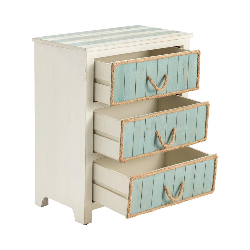 Commode d'appoint en bois de sapin vieilli bleu et blanc Shore - 23,5x13x28