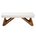 Banc Rika Japandi en tissu bouclé crème et bois de noyer marron