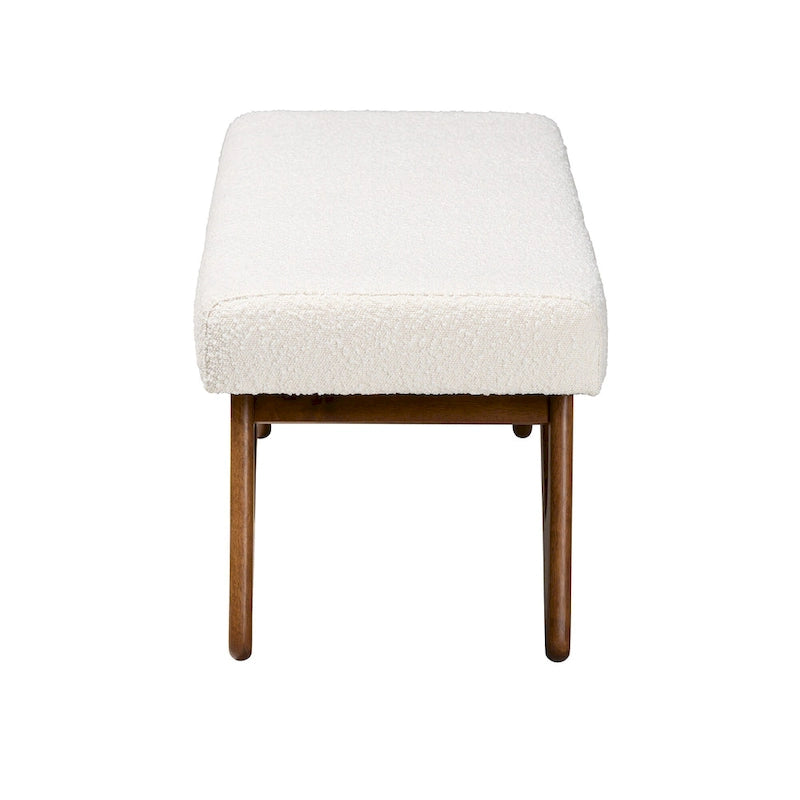 Banc Rika Japandi en tissu bouclé crème et bois de noyer marron