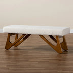 Banc Rika Japandi en tissu bouclé crème et bois de noyer marron