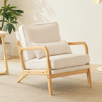 Fauteuil d'appoint rembourré en mélange de lin grossier avec pieds en bois et un oreiller