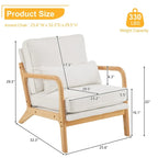 Fauteuil d'appoint rembourré en mélange de lin grossier avec pieds en bois et un oreiller
