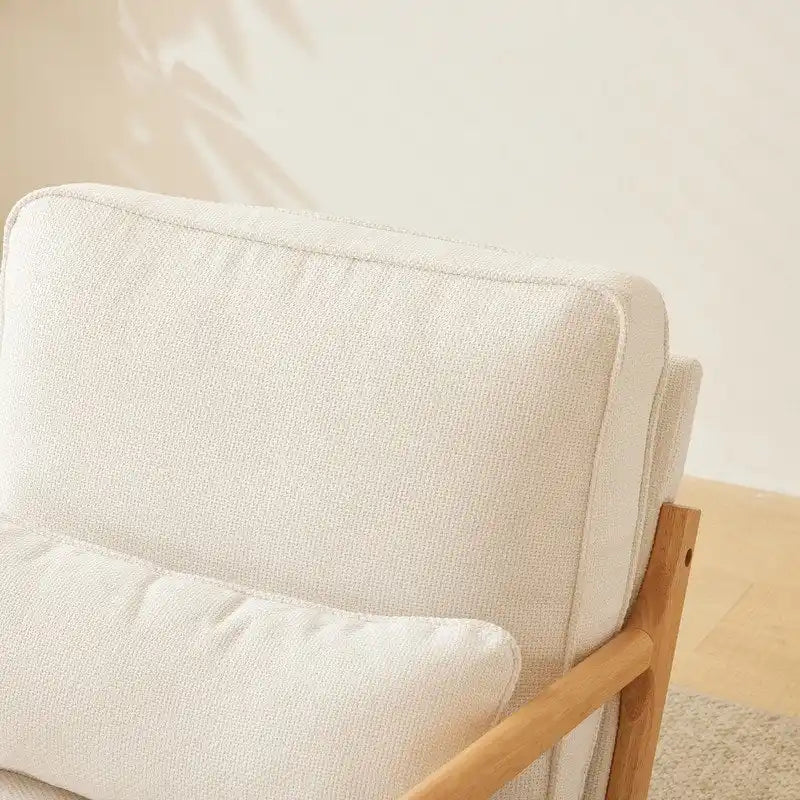 Fauteuil d'appoint rembourré en mélange de lin grossier avec pieds en bois et un oreiller