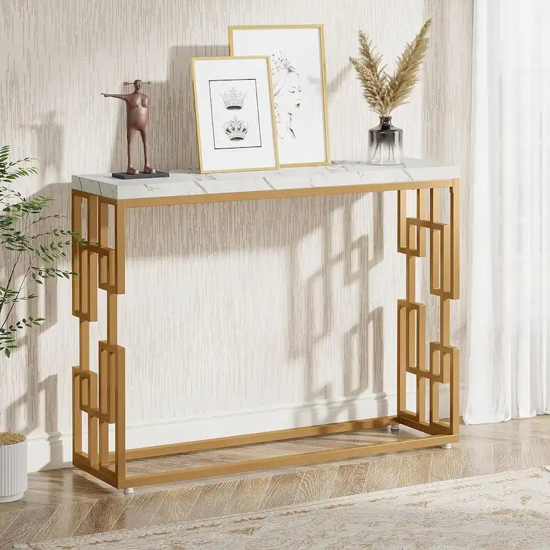 Console Dorée, Table d'Appoint Moderne de 108 cm pour Entrée ou Couloir