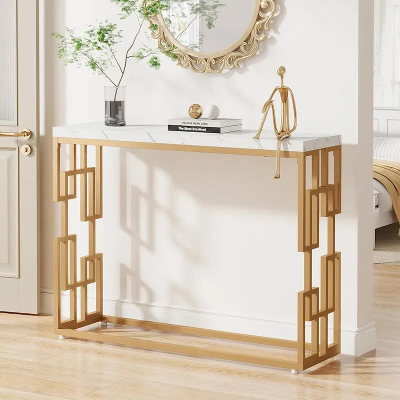 Console Dorée, Table d'Appoint Moderne de 108 cm pour Entrée ou Couloir
