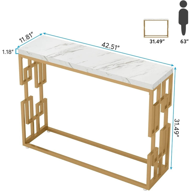 Console Dorée, Table d'Appoint Moderne de 108 cm pour Entrée ou Couloir