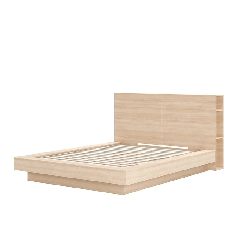Lit plateforme avec tête de lit de rangement