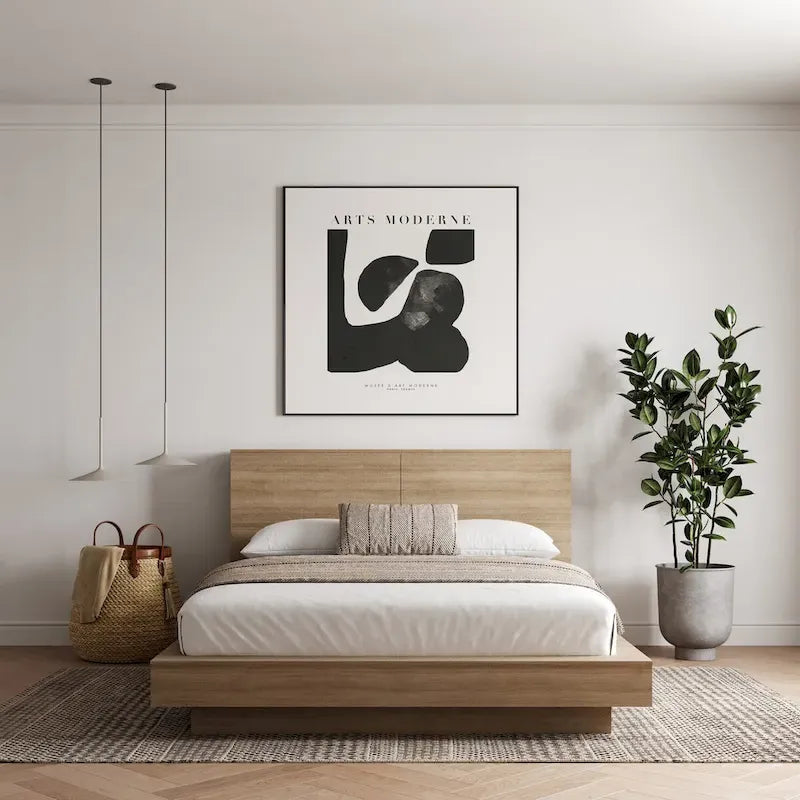 Lit plateforme avec tête de lit de rangement