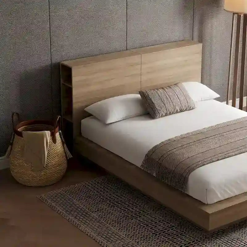 Lit plateforme avec tête de lit de rangement