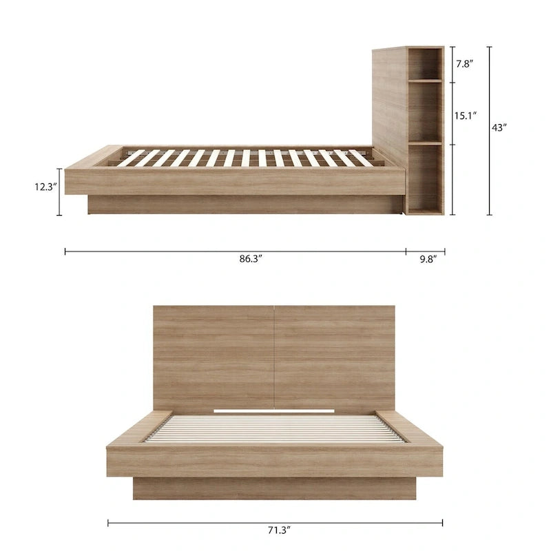 Lit plateforme avec tête de lit de rangement