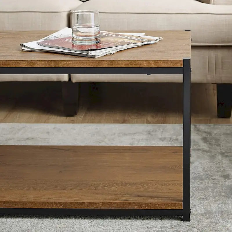 Table basse Caffoz haute avec étagère de rangement