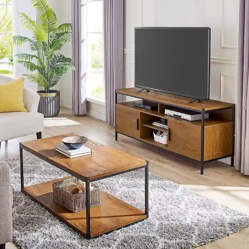 Table basse Caffoz haute avec étagère de rangement