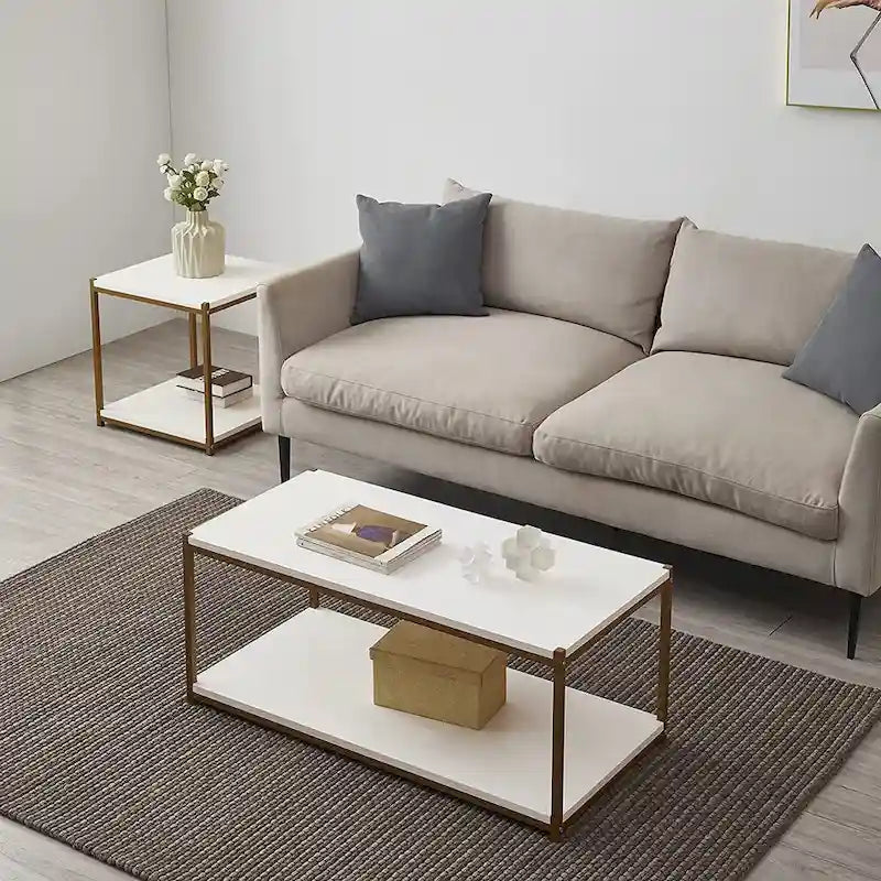 Table basse Caffoz haute avec étagère de rangement