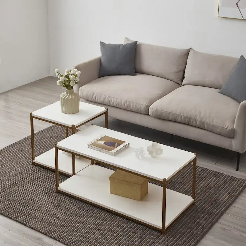 Table basse Caffoz haute avec étagère de rangement