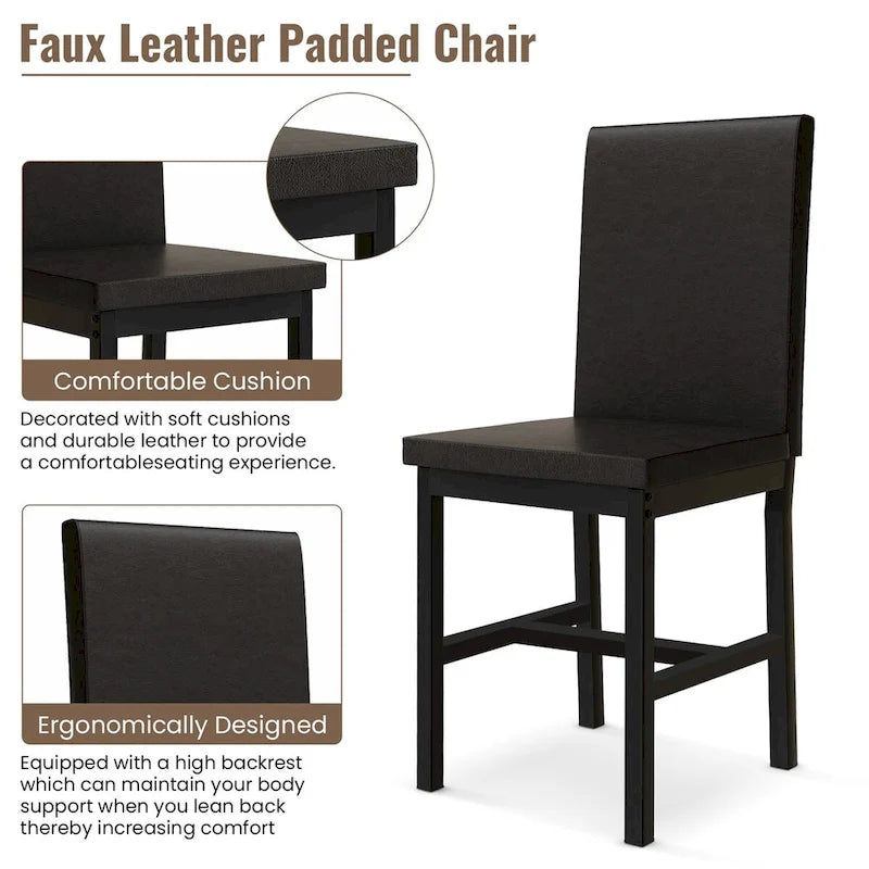 Ensemble de salle à manger 5 pièces avec plateau en faux marbre et 4 chaises rembourrées en cuir PU pour cuisine et salle à manger