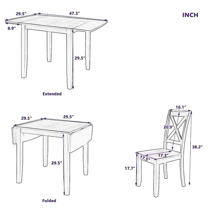 Ensemble de salle à manger 3 pièces avec 2 chaises pour petits espaces