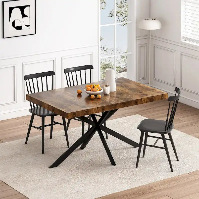 Table à manger extensible rectangulaire rétro avec boîte de rangement
