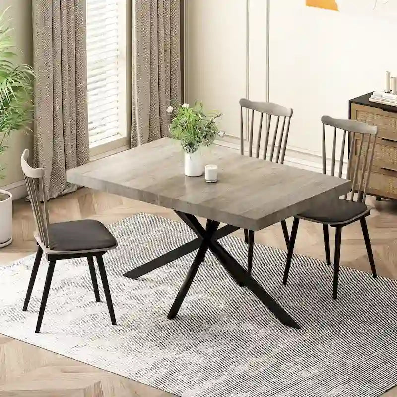 Table à manger extensible rectangulaire rétro avec boîte de rangement
